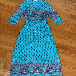 Vibrant Turquoise Patterned Maxi Dress